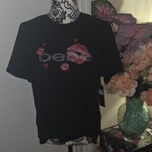 Black Bebe T-Shirt with Lip Print